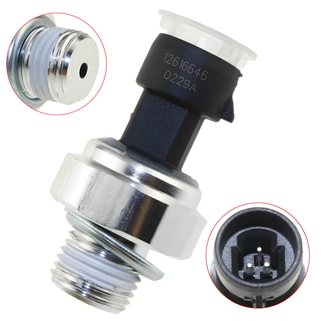 Oil pressure sensor for Buick and Chevrolet vehicles with part numbers listed