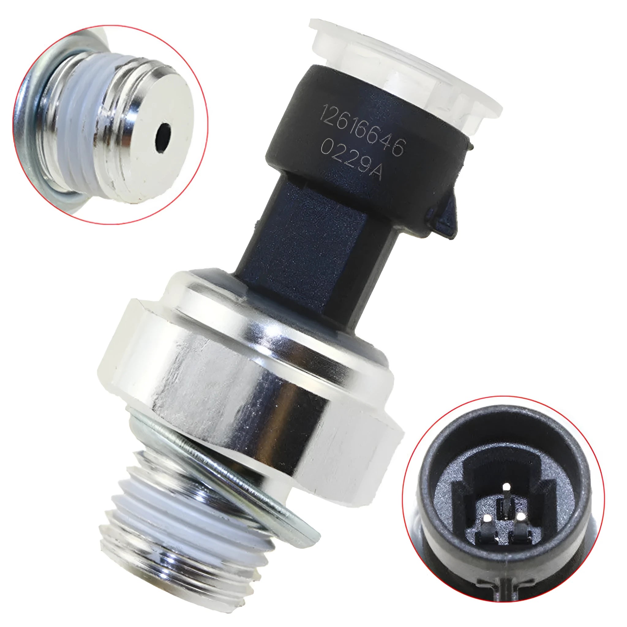 Oil pressure sensor for Buick and Chevrolet vehicles with part numbers listed