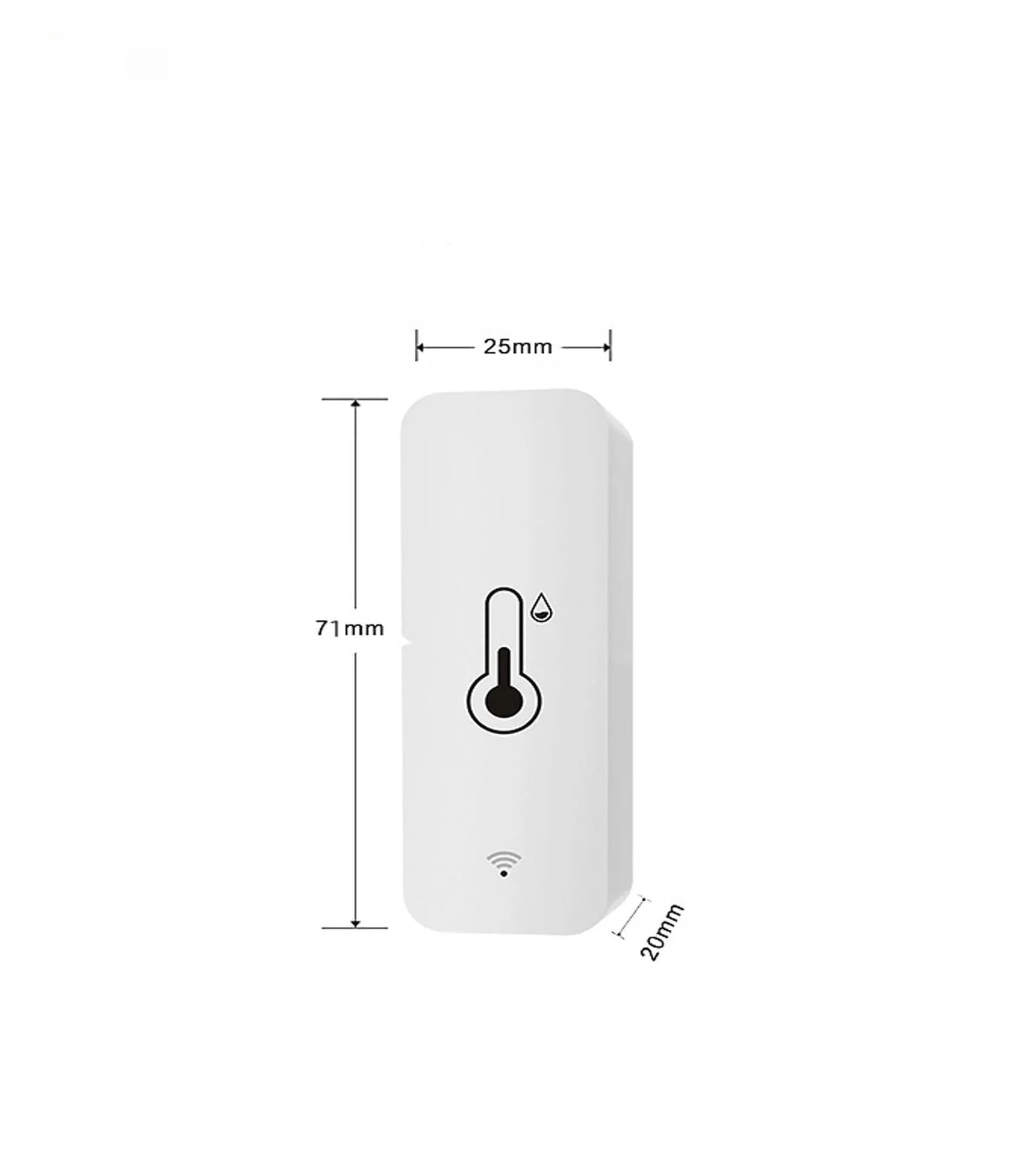 White WiFi temperature and humidity sensor with LCD display showing readings, compact rectangular ABS housing