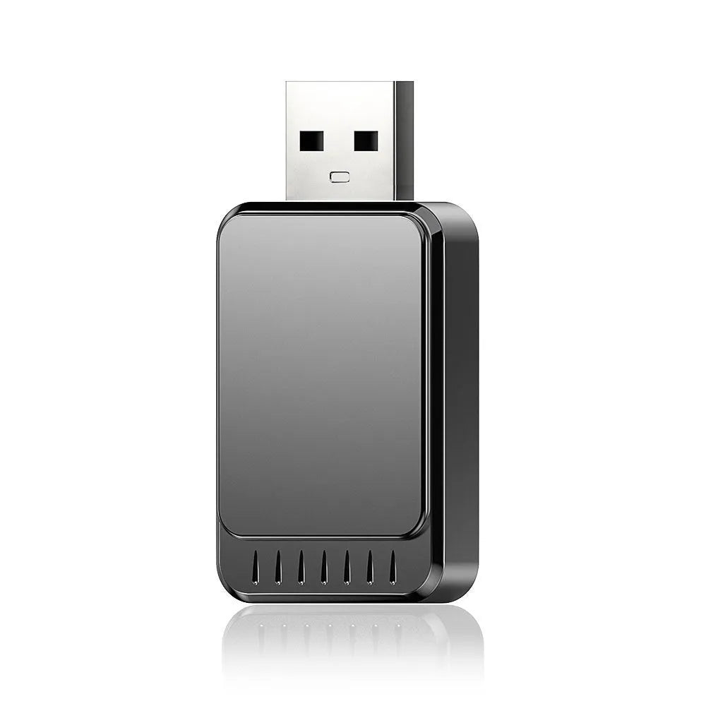 Wireless CarPlay and Android Auto 2-in-1 adapter box with USB plug for car connectivity.