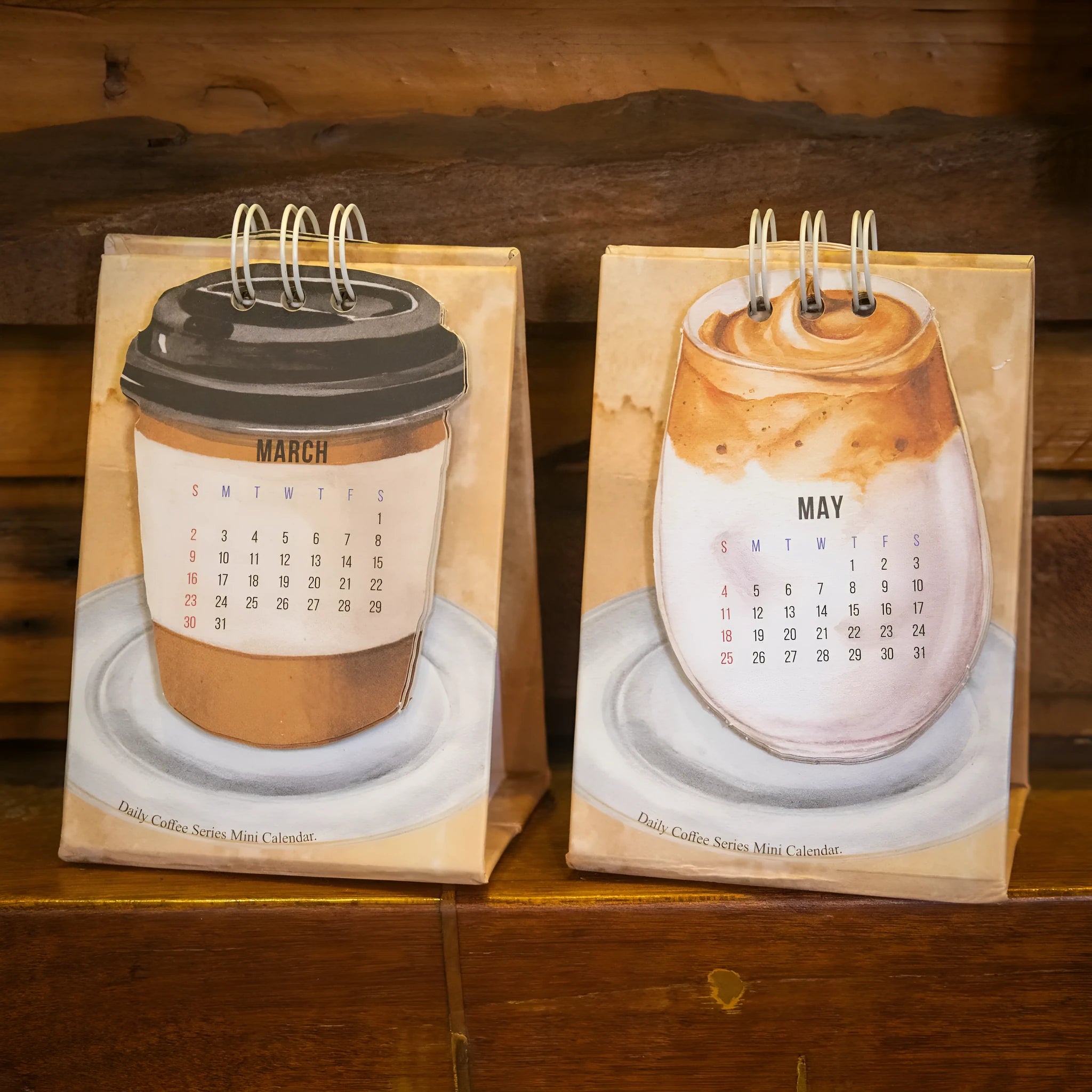 Mini desk calendar 2025 with coffee themed designs including four model options