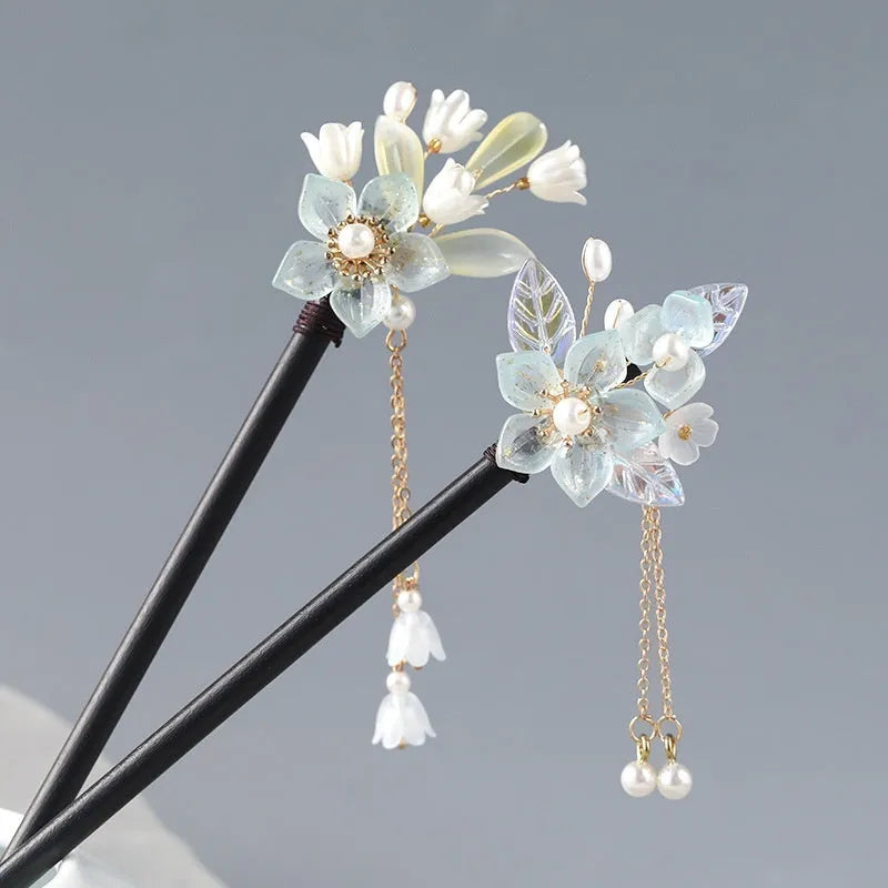 New Chinese style antique hairpin with floral design in Autumn Pink Magnolia colour for updo hairstyles