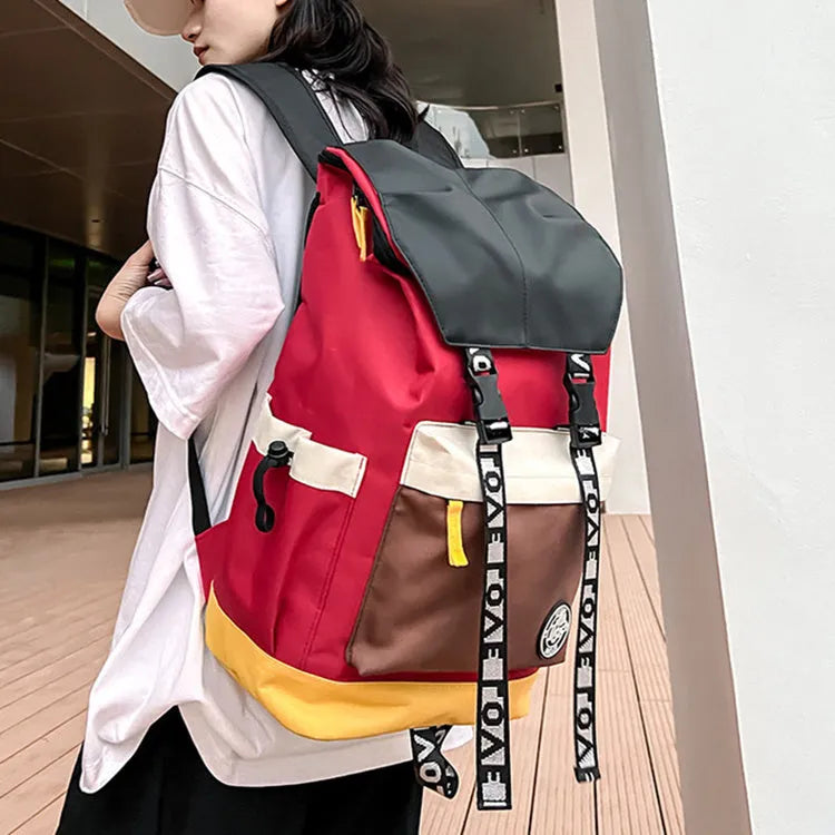 Oxford cloth backpack in black showing handheld strap and shoulder straps