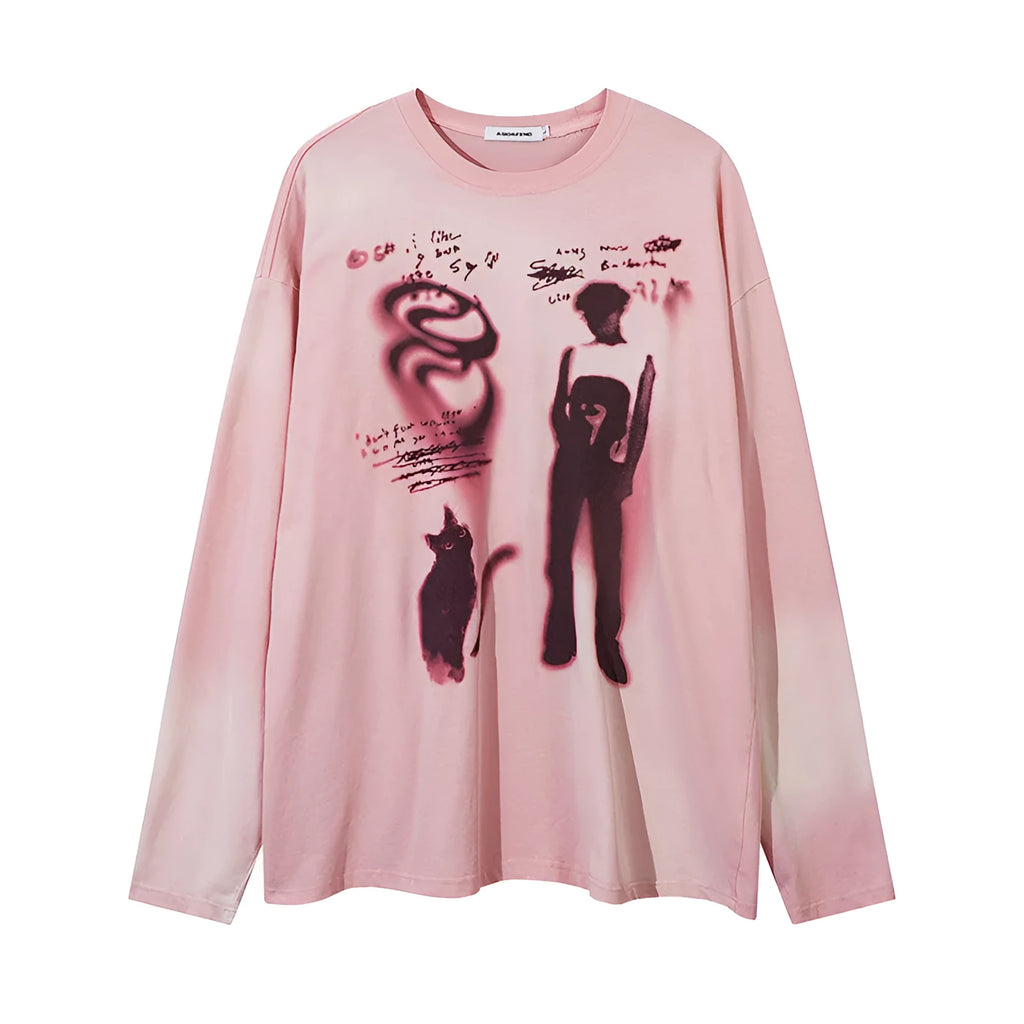 Women's dark grey cotton pullover with letter print and drop shoulder sleeves, loose fit