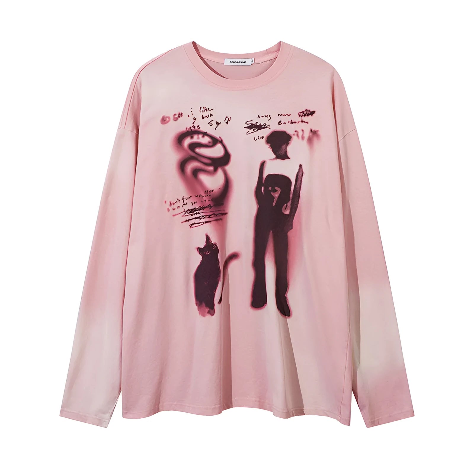 Women's dark grey cotton pullover with letter print and drop shoulder sleeves, loose fit