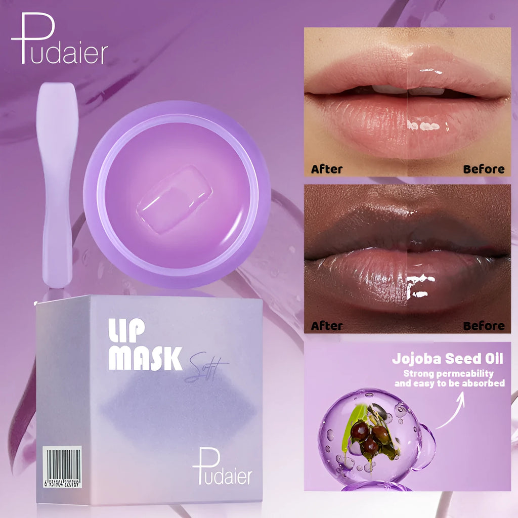 Exfoliating lip balm jar with scraper tool for moisturising and softening lip cutin