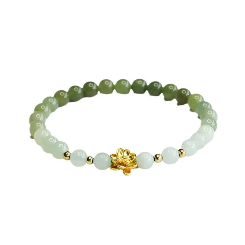 Hand-woven ancient style Hetian jade bracelet with water gradient colours and flower design