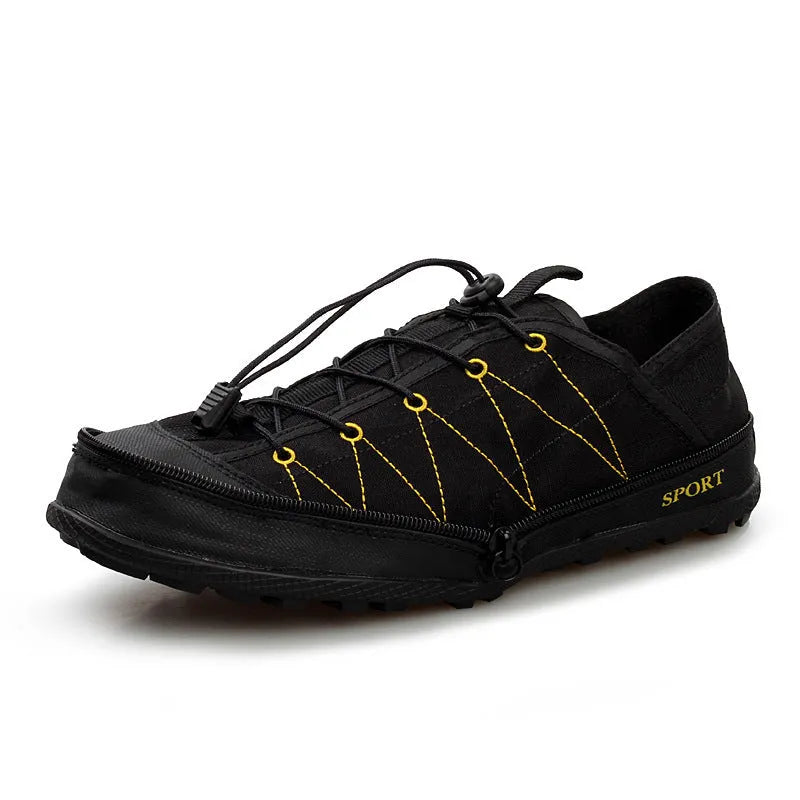 Portable folding outdoor hiking shoes with side zipper in orange, black or grey colour options