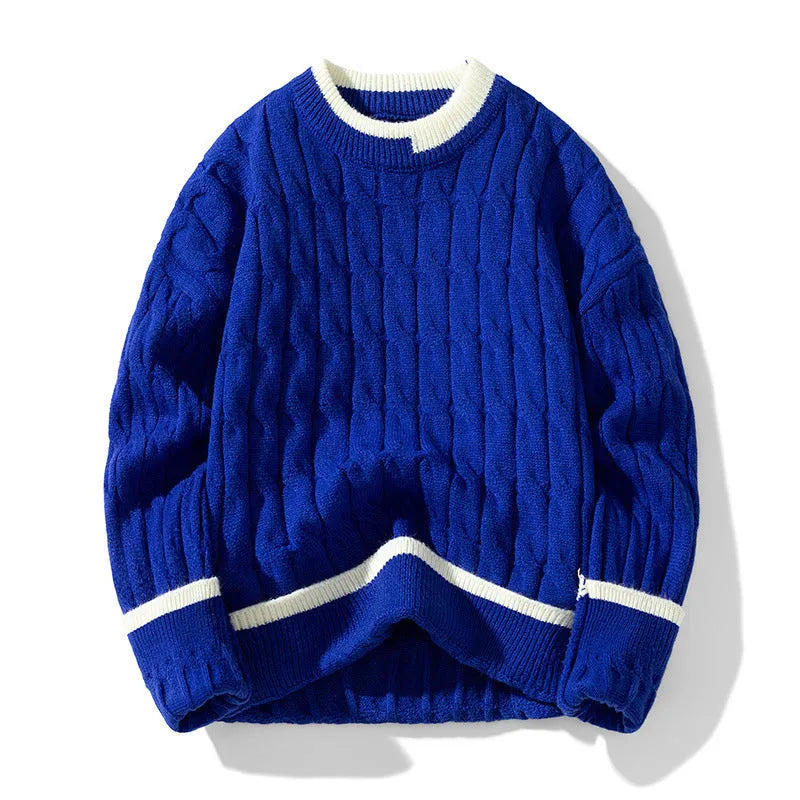 Men's loose fit modal acrylic long sleeve pullover sweater in light blue