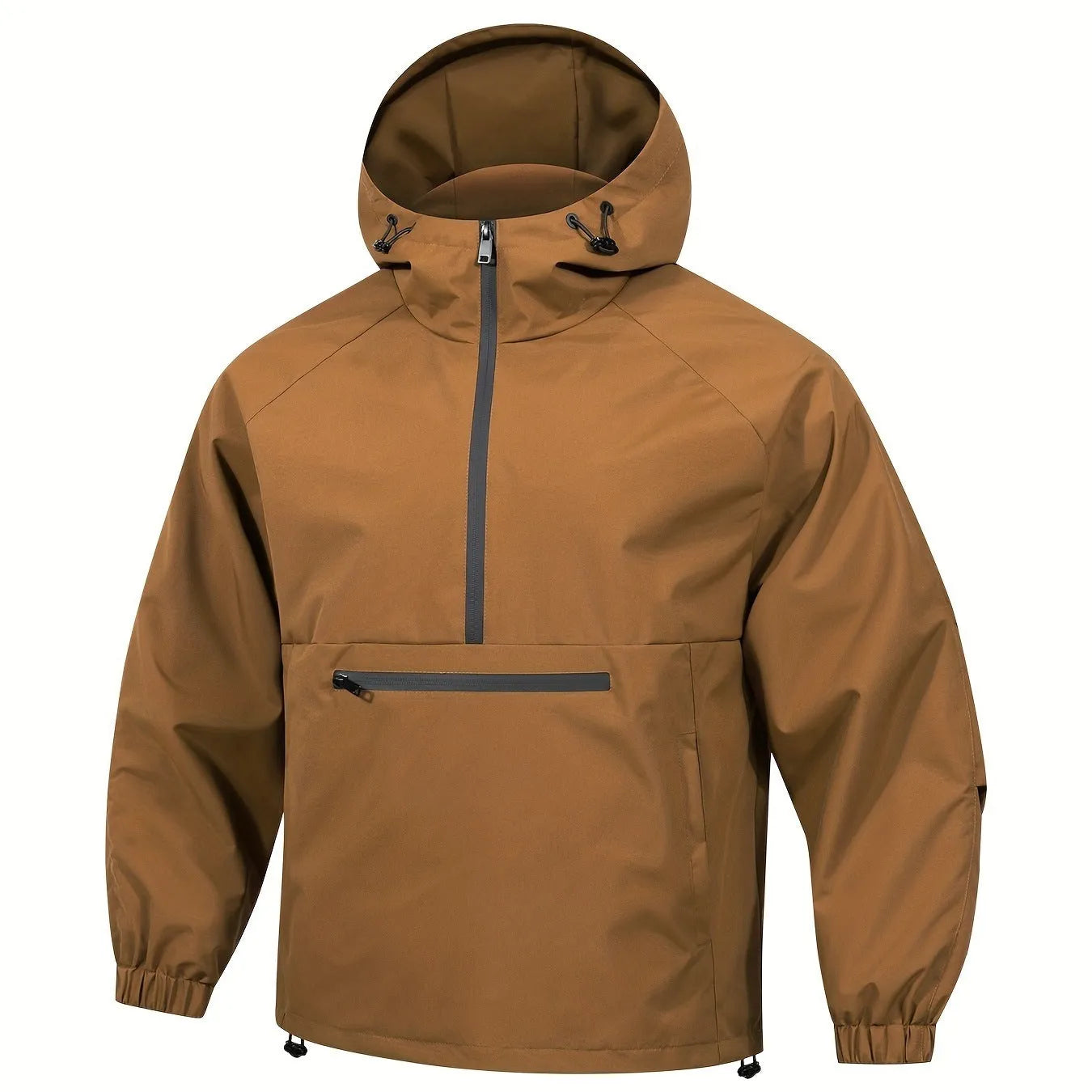 Men's Korean-style loose half-zip hooded corduroy jacket in light grey colour