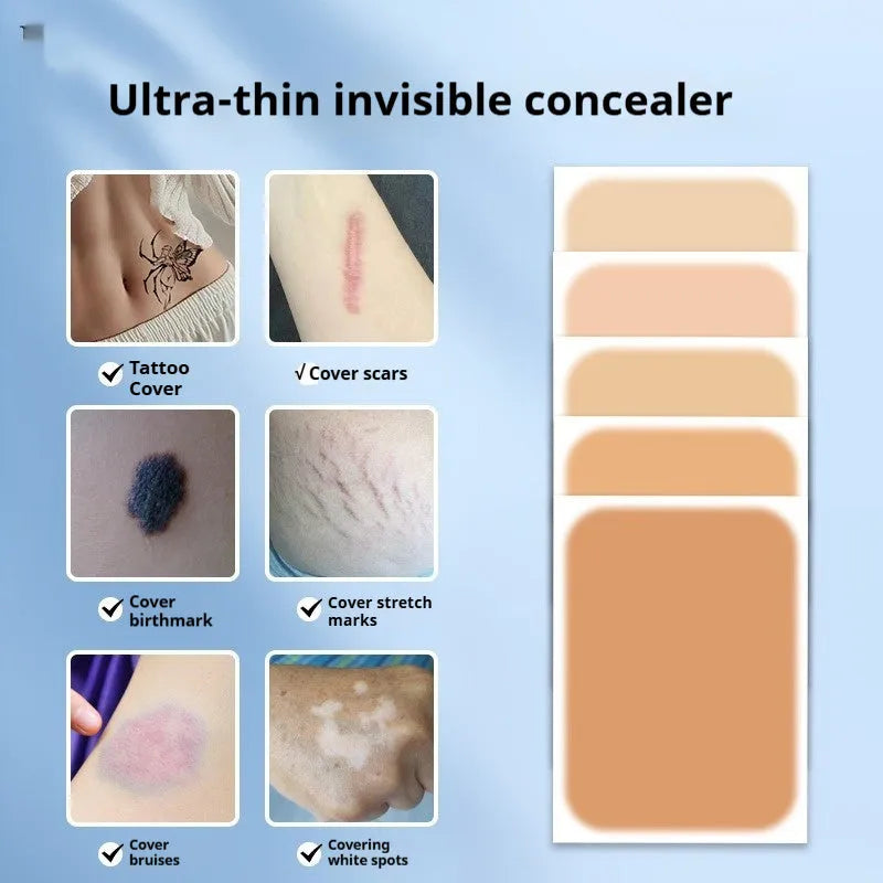 Pack of adhesive tattoo cover patches in various skin tone colours on a white background.