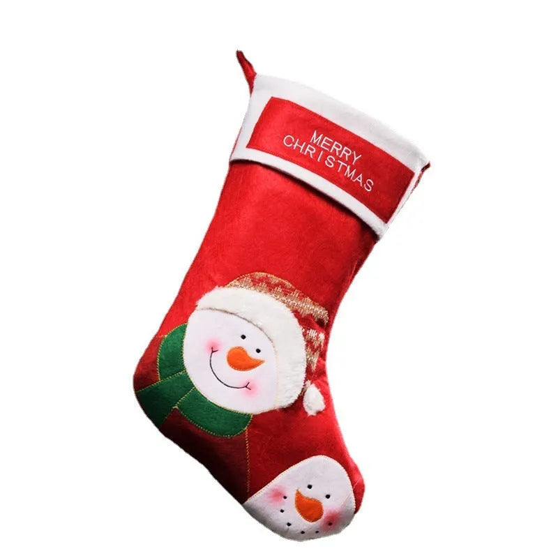 American-style Christmas stockings in non-woven fabric with Elk, Old Man, and Snowman decorative patterns