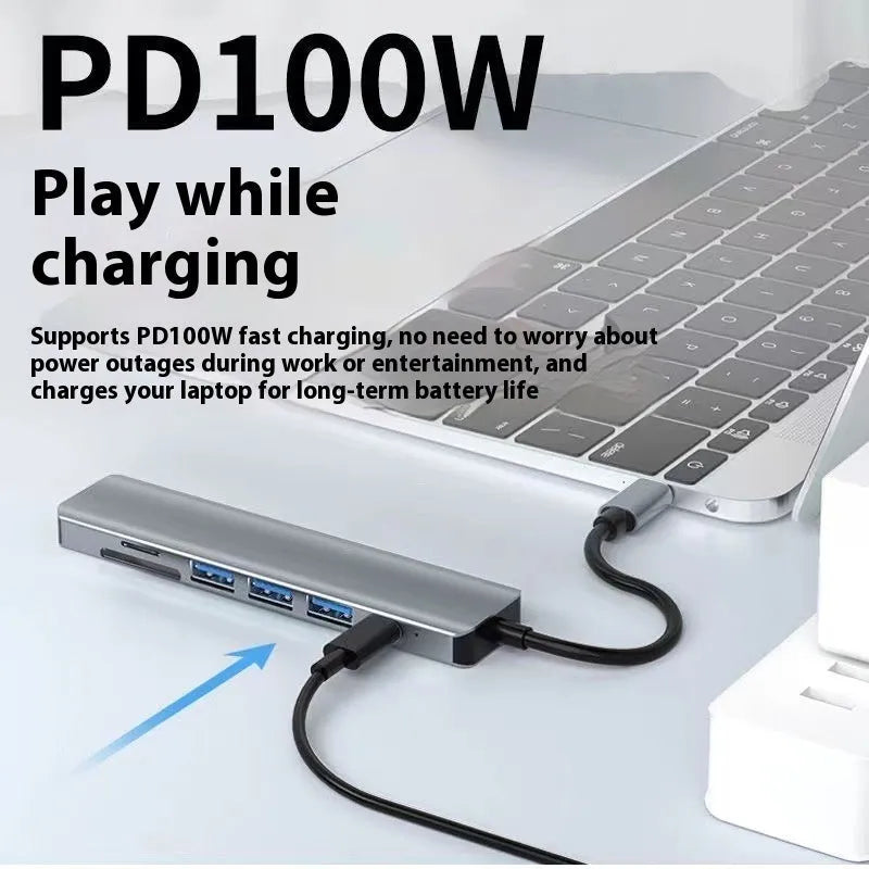 USB-C 7-in-1 expansion dock with HDMI port and USB 3.0 connections on a 15cm cable