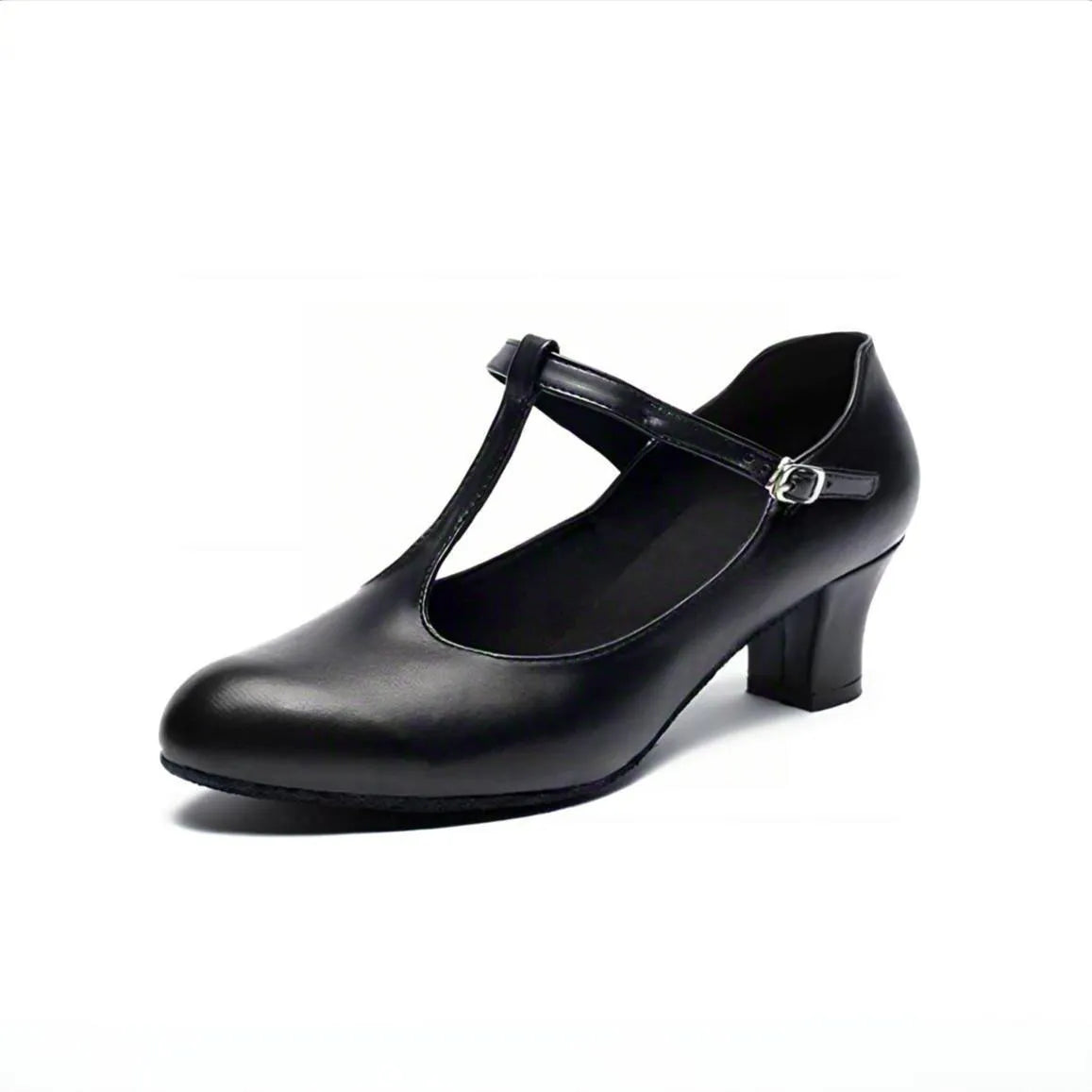 Leather Latin dance shoes for women in black T-shape soft sole design
