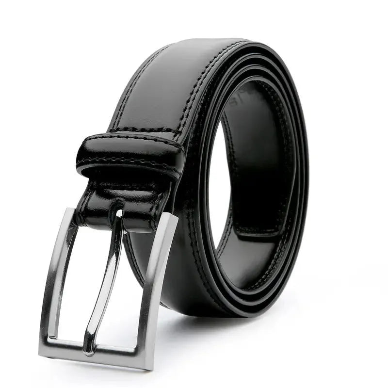 Men's genuine leather belt showing 95 grain texture with alloy buckle