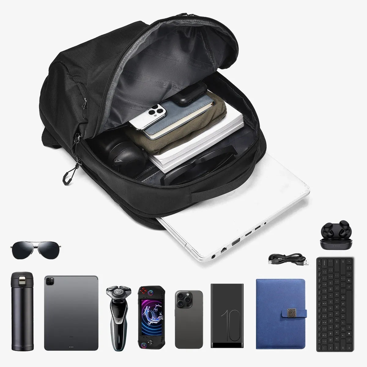 18L multifunctional waterproof lightweight travel bag in black Oxford cloth with solid colour finish