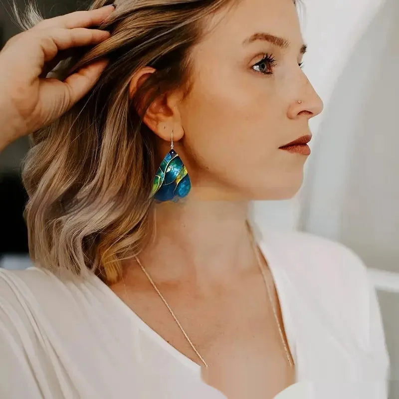 Acrylic flat branch knot drop earrings with printed designs in personality style