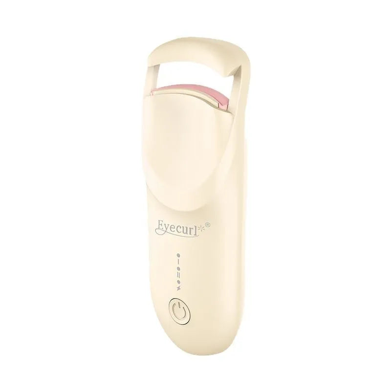 Electric heating eyelash curler in plastic construction with charging cable, available in multiple colour packaging options