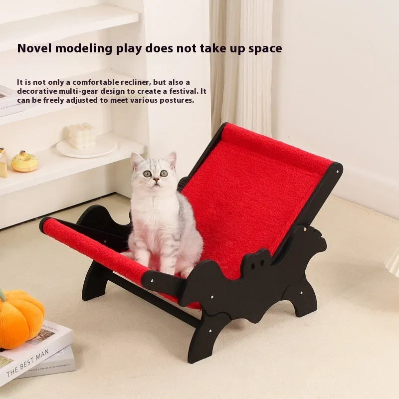 Black and red Halloween-themed wooden cat lounger bed for use as a cage accessory.