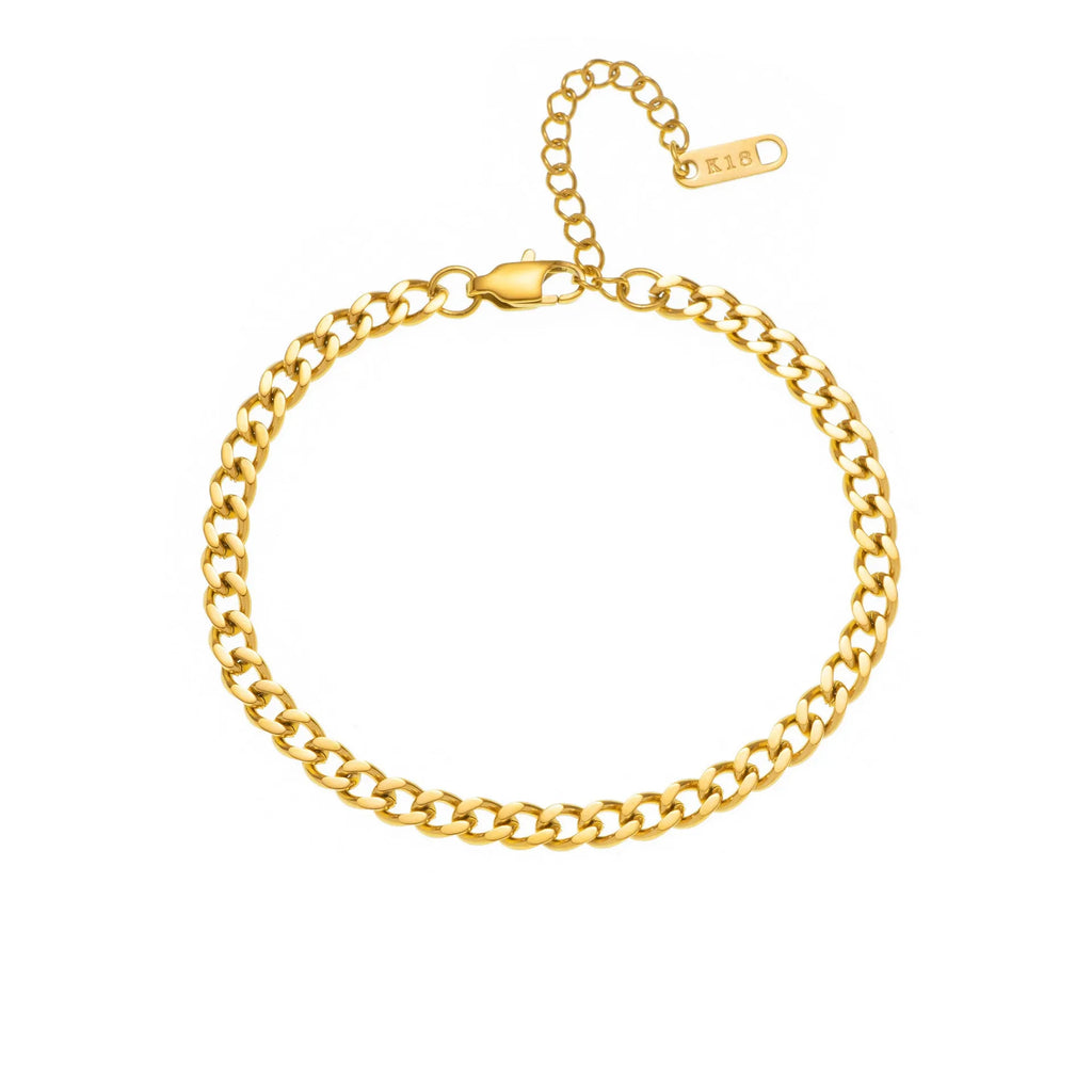 Gold titanium steel necklace with the letter A pendant on a 40.5cm blade-style chain.