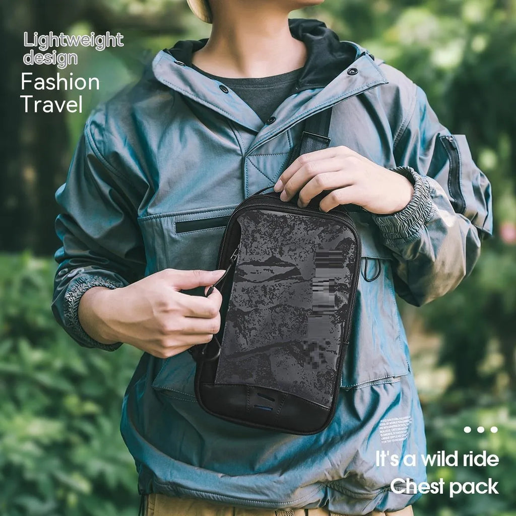 Casual black TPU waterproof chest pack with camouflage pattern and mobile phone compartment