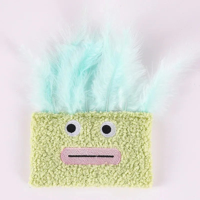 Catnip plush toy with big mouth explosion head shape in blue, green, orange, or purple colours