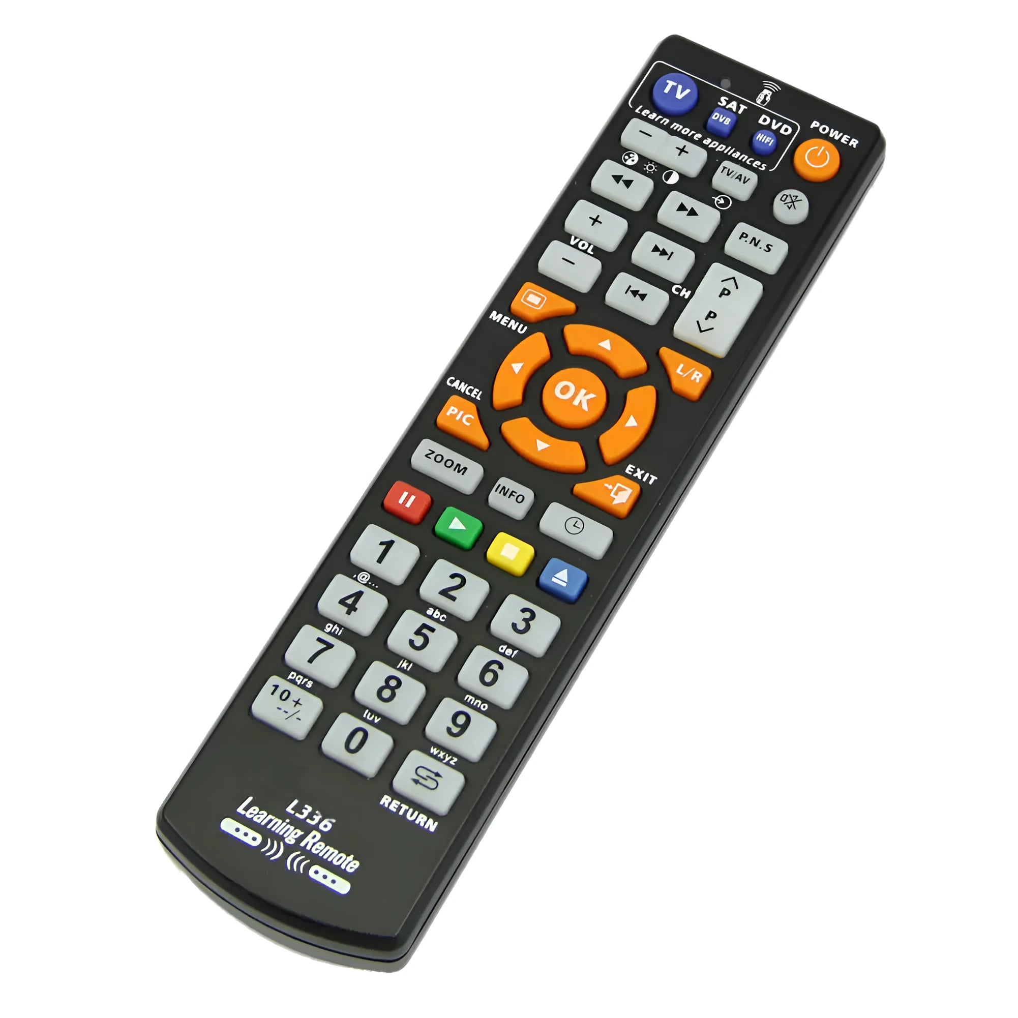 L336 black learning remote control with full key programming for audio accessories