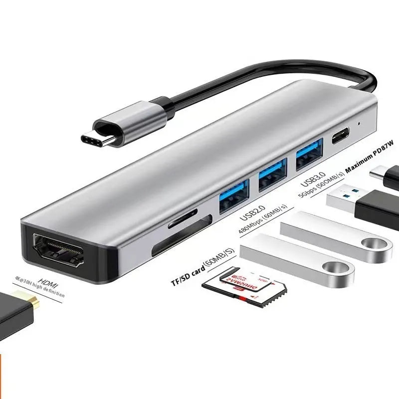 USB-C 7-in-1 expansion dock with HDMI port and USB 3.0 connections on a 15cm cable