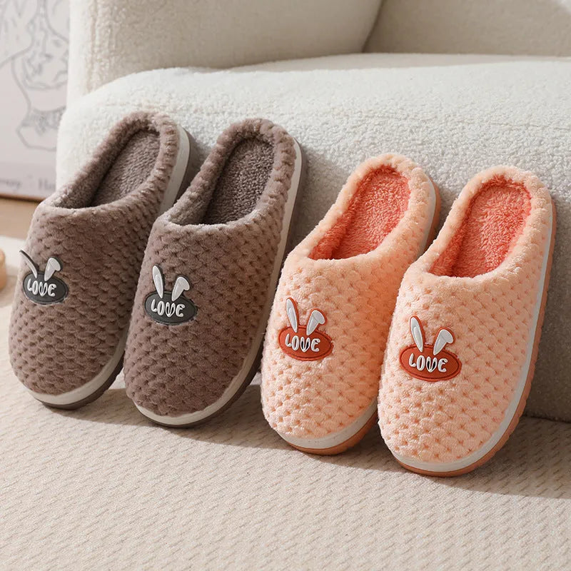 Women's rabbit plaid pattern artificial fur house slippers with rubber sole