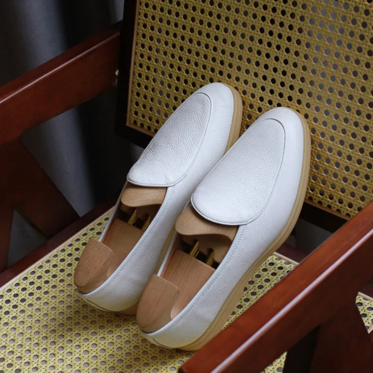 Men's handmade loafers in genuine cowhide leather available in black white brown dark brown beige
