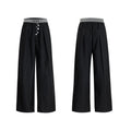 Straight-leg casual trousers with button open line design in black high waist style