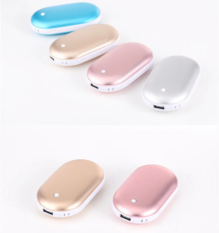 Compact rechargeable hand warmer with power bank function in multiple colour options
