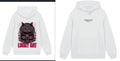 Drop shoulder loose solid colour polyester hooded sweatshirt pullover in white on a model