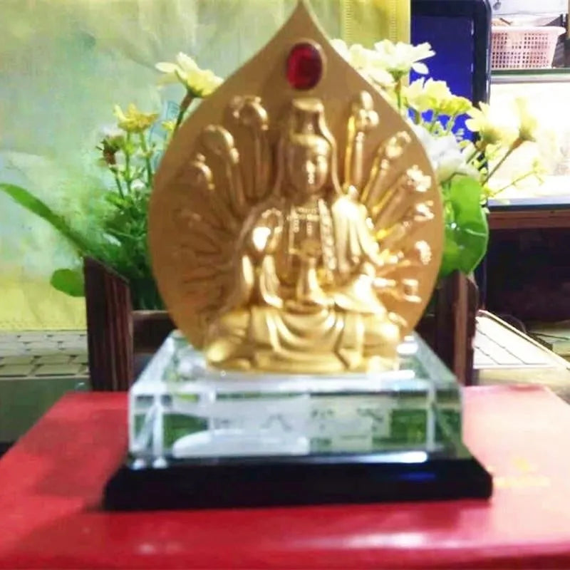 Electric alloy prayer wheel car decoration with rotating mechanism on dashboard