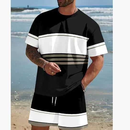 Men's loose fit short-sleeved T-shirt and shorts leisure set in polyester fibre
