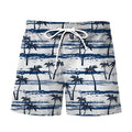 Men's 3D digital printing beach shorts with Hawaiian pattern, polyester fabric, micro-elastic waist