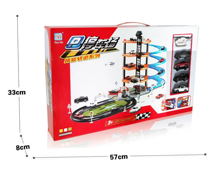 Multi-coloured 3D parking lot model toy made from ABS plastic for children's DIY assembly and spatial thinking play