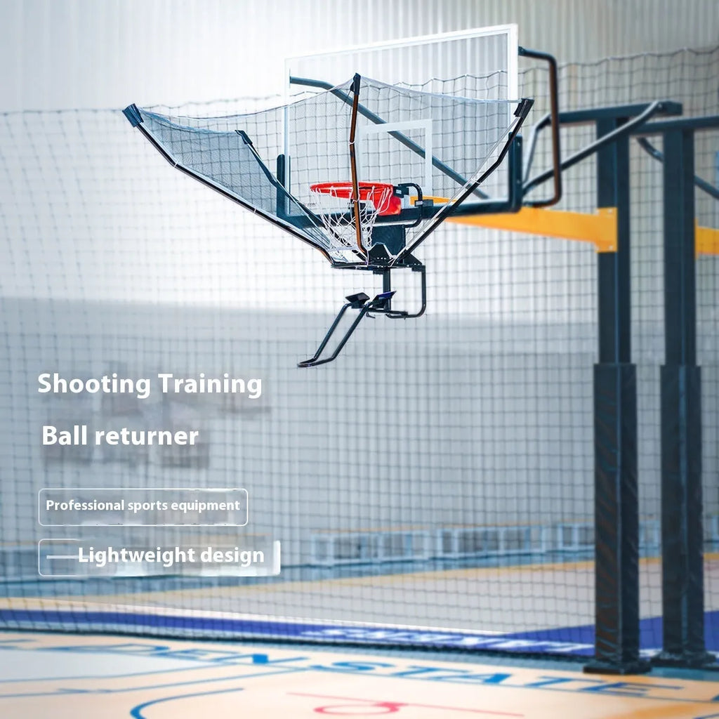 Portable basketball training ball return machine with iron framework and automatic pitching mechanism