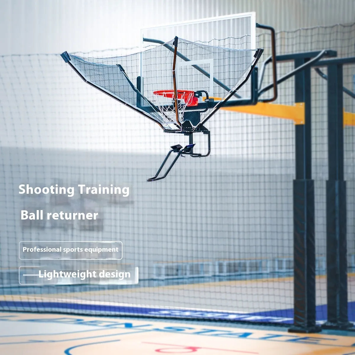 Portable basketball training ball return machine with iron framework and automatic pitching mechanism