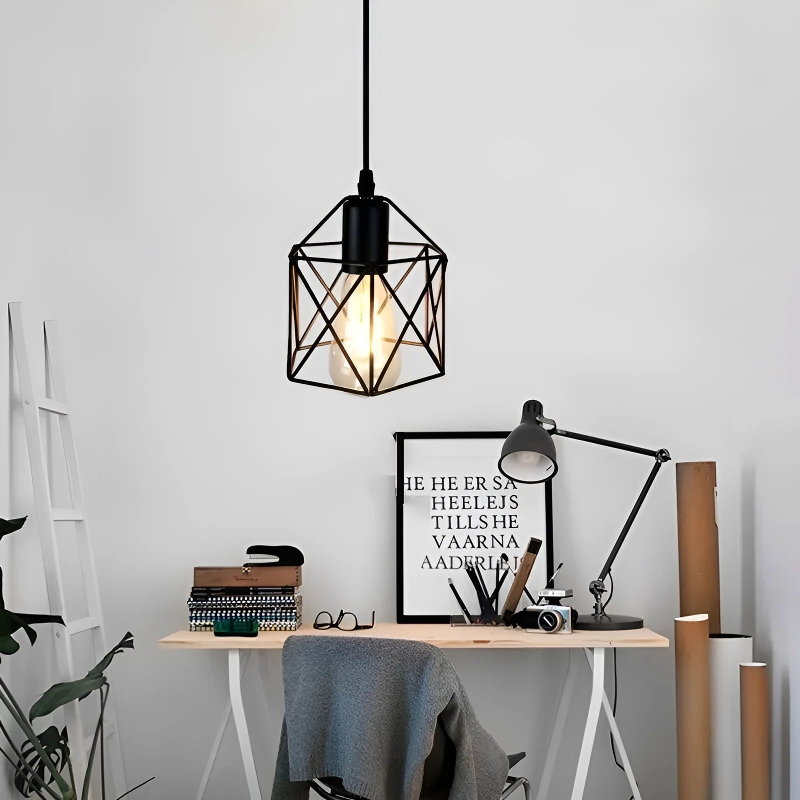 North European American country style decorative light with iron shade, dimensions 150mm by 140mm.
