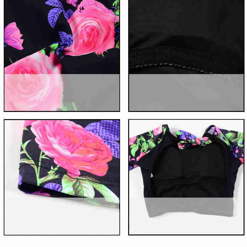 Backless long sleeve nylon swimsuit for women in black print with high elasticity for swimming and wading