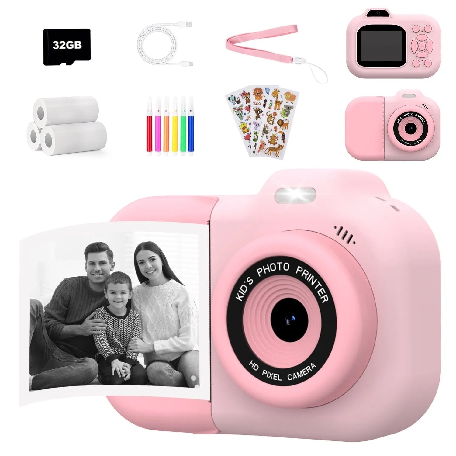 Children's digital camera in blue, pink or purple with video recording and gaming functions