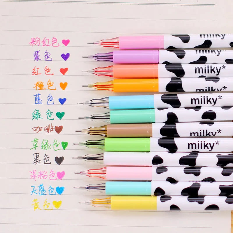 Cow colour gel pen set with 0.38mm tips and 12 different colour refills