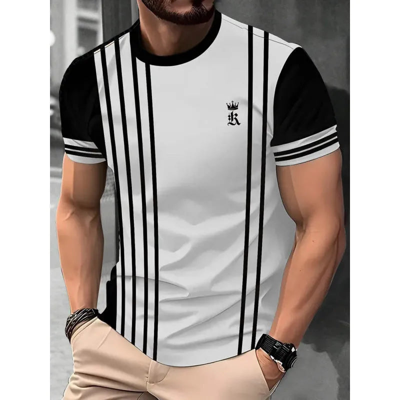 Men's loose fit short-sleeve T-shirt with digital 3D printed stripe patterns