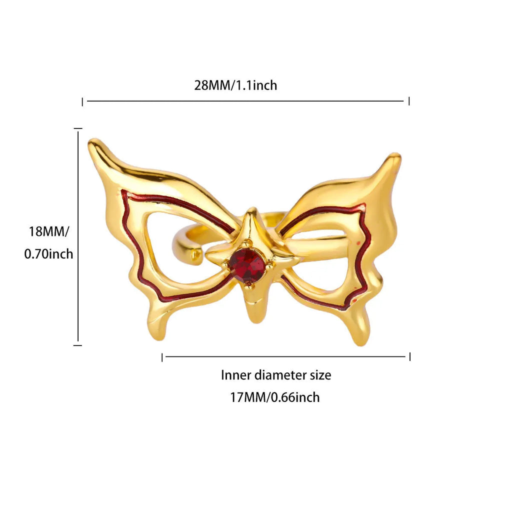 Ice blue oil drop butterfly open ring in copper with electroplated finish