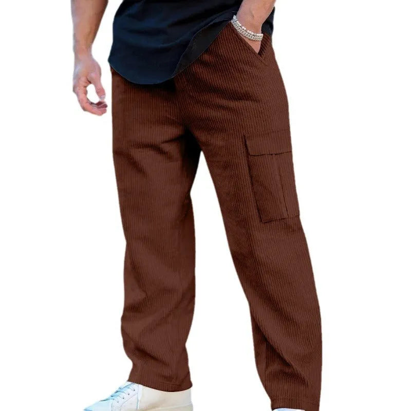 Men's corduroy cargo trousers in loose-fitting straight-leg wide-leg design