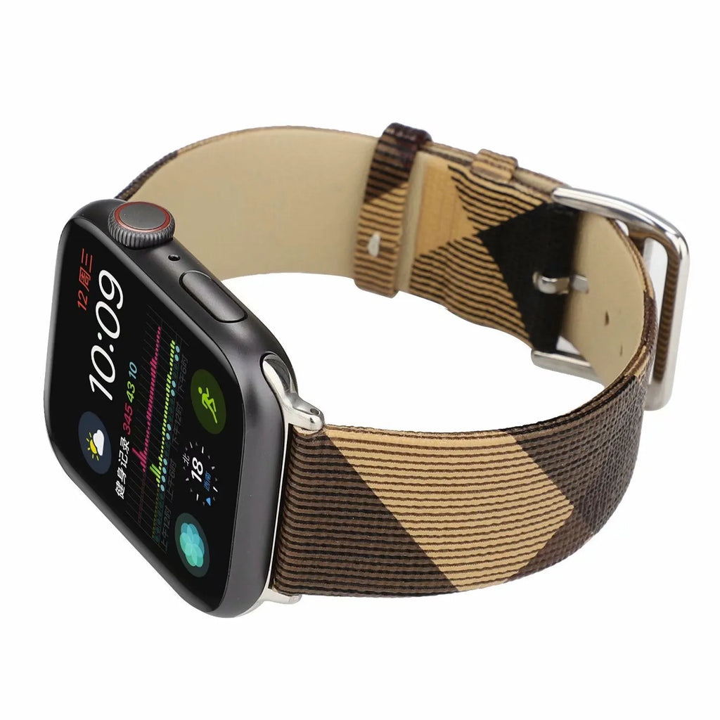 Fashion plaid grey PU watch strap for 38/40mm or 42/44mm watches on a white background