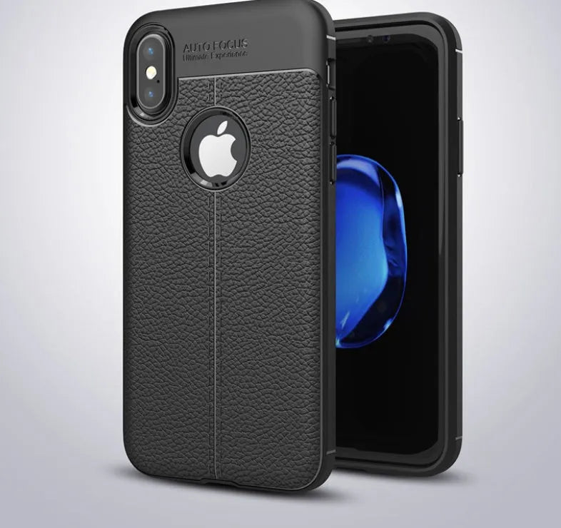 WeFor black PU leather texture case for OnePlus 6, 5, and 5T smartphones with included screen protector