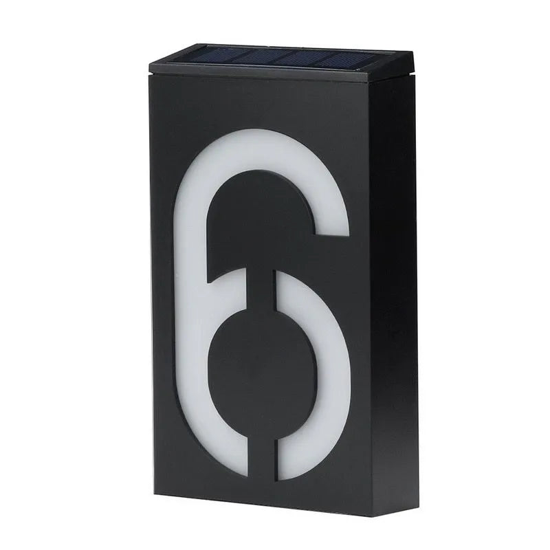 Solar powered house number wall lamp with white LED lights and weather-resistant housing