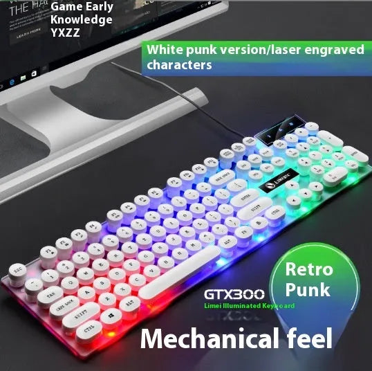 TX35 white mechanical feeling keyboard with USB cable and full-size layout